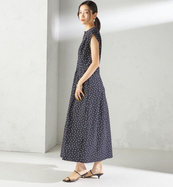 SHIPS for women「〈手洗い可能〉サッカー ストレッチ ドット 無地 フレンチ スリーブ ワンピース」|ワンピース|