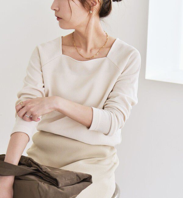 quaranciel「quaranciel:〈洗濯機可能〉ポリエステル ベロア スクエア ネック プルオーバー」|Tシャツ・カットソー|