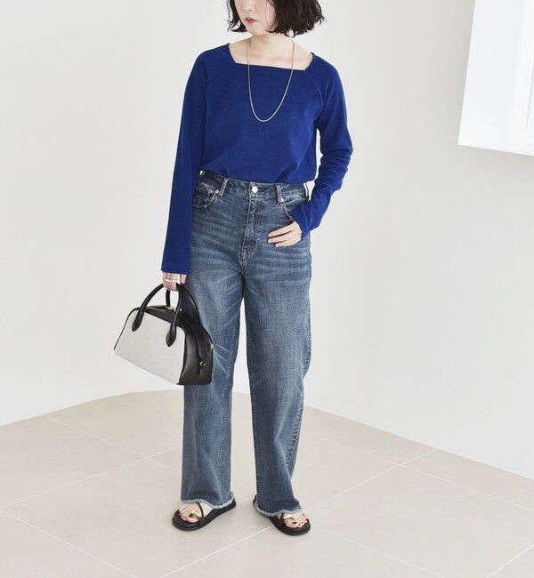 quaranciel「quaranciel:〈洗濯機可能〉ポリエステル ベロア スクエア ネック プルオーバー」|Tシャツ・カットソー|