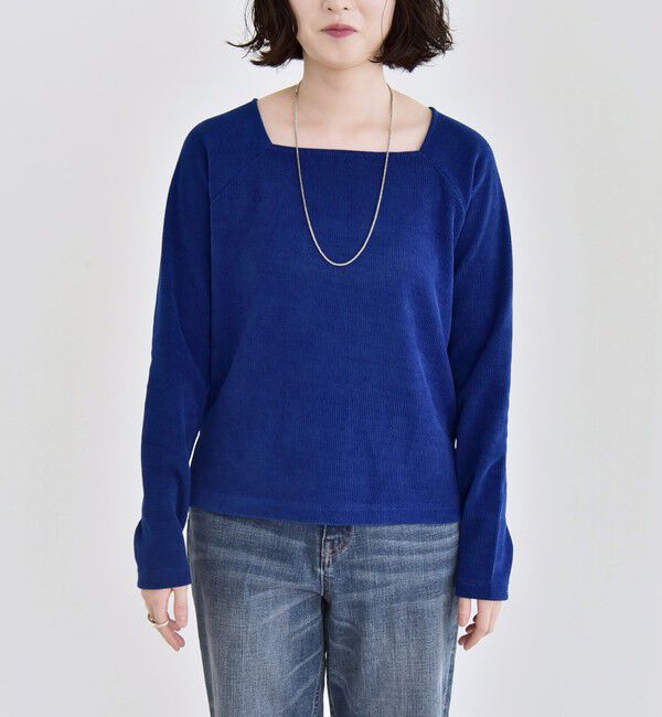quaranciel「quaranciel:〈洗濯機可能〉ポリエステル ベロア スクエア ネック プルオーバー」|Tシャツ・カットソー|