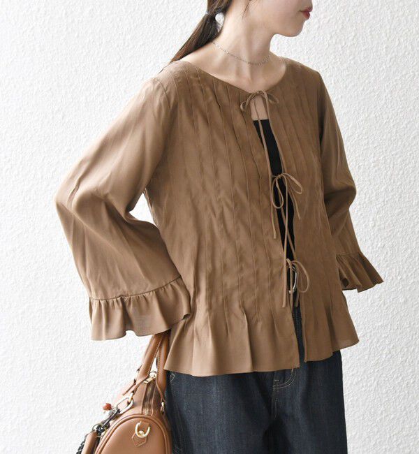 SHIPS any「SHIPS any:〈洗濯機可能〉ラッフル リボン ピンタック フレアスリーブ ブラウス」|シャツ・ブラウス|