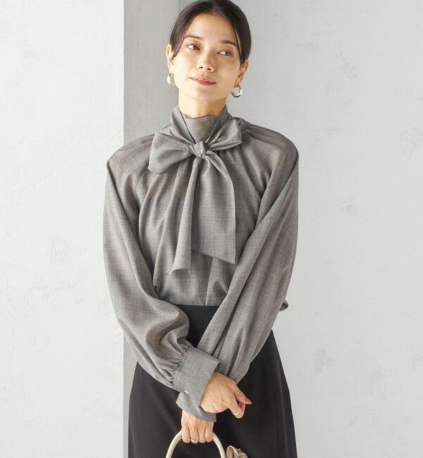 SHIPS for women「〈手洗い可能〉ウール混 シアー ボイル リボン ブラウス」|シャツ・ブラウス|