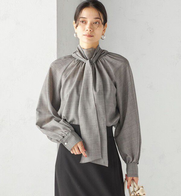 SHIPS for women「〈手洗い可能〉ウール混 シアー ボイル リボン ブラウス」|シャツ・ブラウス|