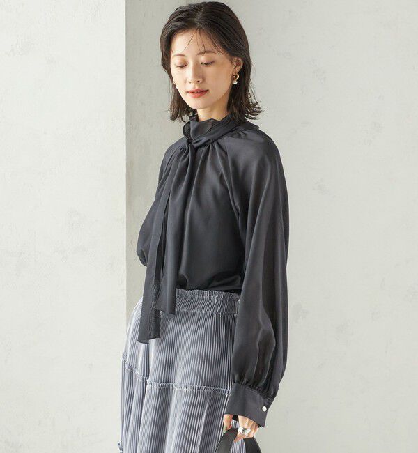 SHIPS for women「〈手洗い可能〉ウール混 シアー ボイル リボン ブラウス」|シャツ・ブラウス|