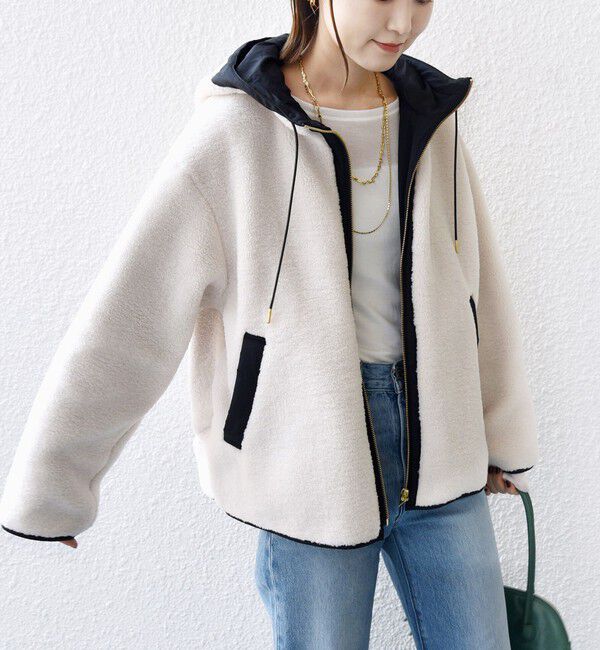 SHIPS for women「【WEB限定】ボア 配色 フード ブルゾン」|ブルゾン・スタジャン|