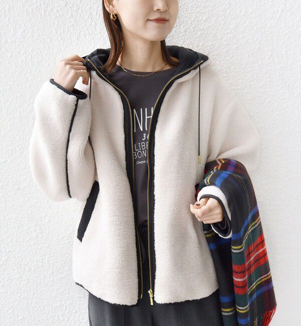 SHIPS for women「【WEB限定】ボア 配色 フード ブルゾン」|ブルゾン・スタジャン|