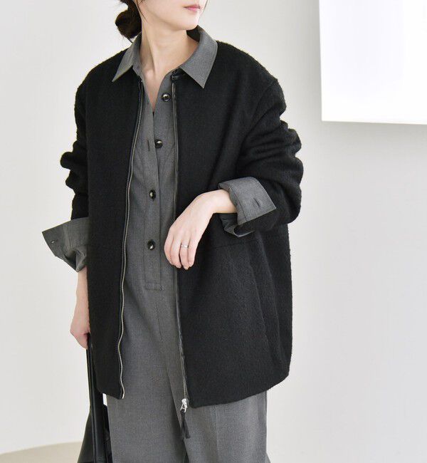 quaranciel「quaranciel: ノーカラー パイピング ジップ コート」|ノーカラーコート|