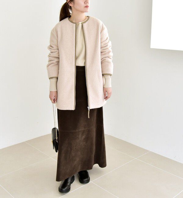 quaranciel「quaranciel: ノーカラー パイピング ジップ コート」|ノーカラーコート|