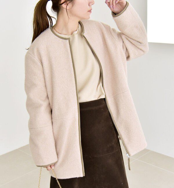 quaranciel「quaranciel: ノーカラー パイピング ジップ コート」|ノーカラーコート|