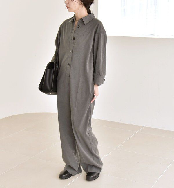 quaranciel「quaranciel:〈洗濯機可能〉レギュラーカラー ジャンプスーツ」|オールインワン|