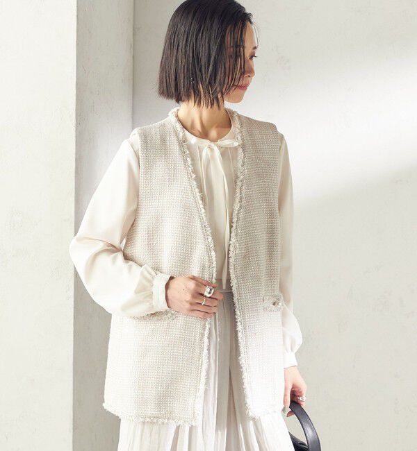 SHIPS for women「トライスピン 杢 ツイード カラーレス ジレ（セレモニー対応可）」|ベスト・ジレ|