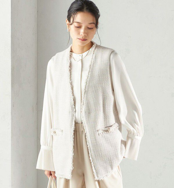 SHIPS for women「トライスピン 杢 ツイード カラーレス ジレ（セレモニー対応可）」|ベスト・ジレ|