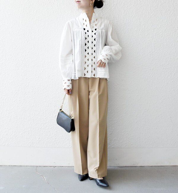 SHIPS any「SHIPS any:〈洗濯機可能〉キャンブリック スタンドカラー レース シャツ ブラウス」|シャツ・ブラウス|