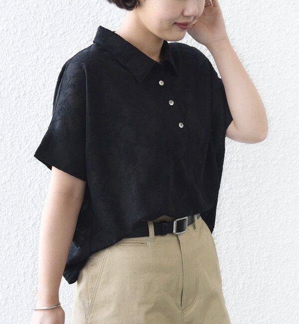 SHIPS for women「《追加予約》【WEB限定】〈手洗い可能〉シアー ジャカード ポロ 襟 ショート スリーブ プルオーバー」|ポロシャツ|