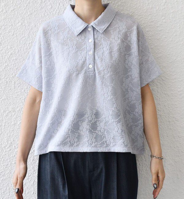 SHIPS for women「《追加予約》【WEB限定】〈手洗い可能〉シアー ジャカード ポロ 襟 ショート スリーブ プルオーバー」|ポロシャツ|