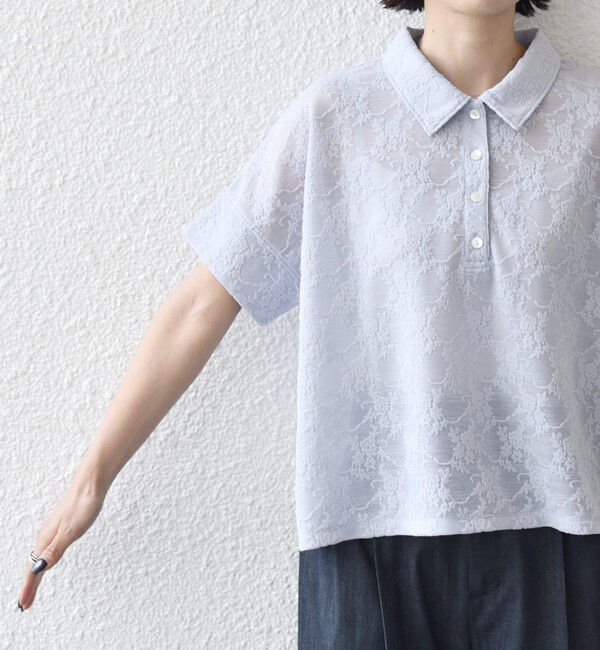 SHIPS for women「《追加予約》【WEB限定】〈手洗い可能〉シアー ジャカード ポロ 襟 ショート スリーブ プルオーバー」|ポロシャツ|