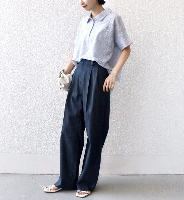 SHIPS for women「《追加予約》【WEB限定】〈手洗い可能〉シアー ジャカード ポロ 襟 ショート スリーブ プルオーバー」|ポロシャツ|