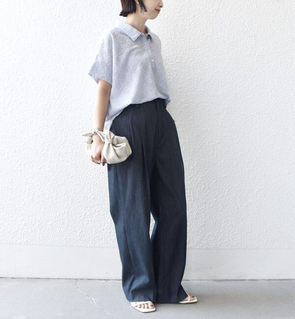 SHIPS for women「《追加予約》【WEB限定】〈手洗い可能〉シアー ジャカード ポロ 襟 ショート スリーブ プルオーバー」|ポロシャツ|