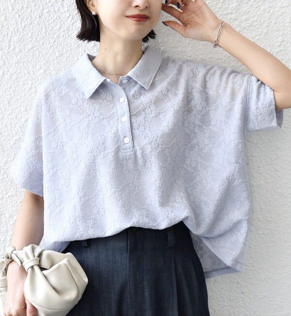 SHIPS for women「《追加予約》【WEB限定】〈手洗い可能〉シアー ジャカード ポロ 襟 ショート スリーブ プルオーバー」|ポロシャツ|