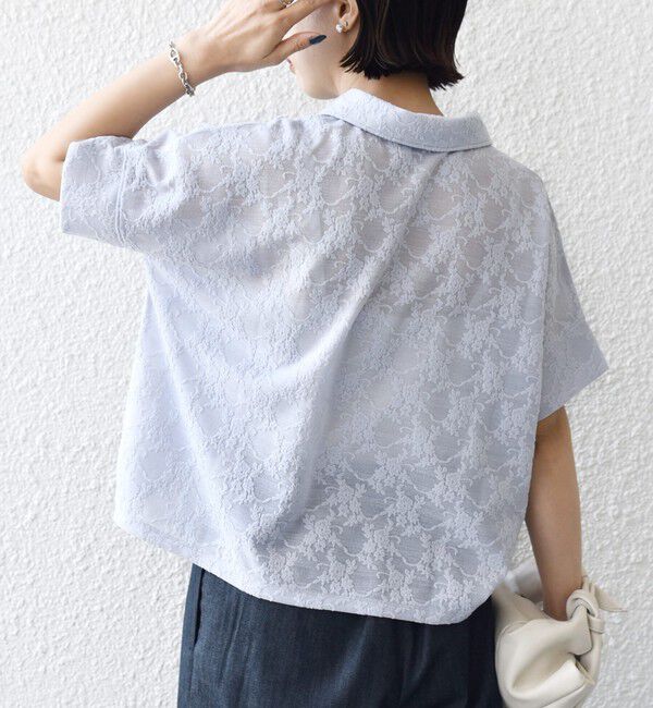 SHIPS for women「《追加予約》【WEB限定】〈手洗い可能〉シアー ジャカード ポロ 襟 ショート スリーブ プルオーバー」|ポロシャツ|