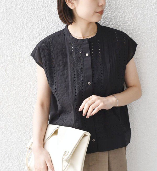 SHIPS Colors 「《予約》SHIPS Colors:〈手洗い可能〉エンブロイダリー レース フレンチスリーブ シャツ◆」|シャツ・ブラウス|