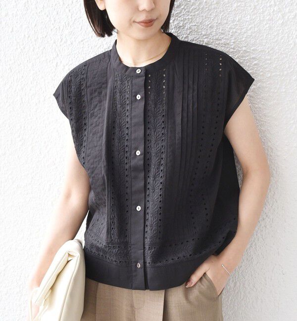 SHIPS Colors 「《予約》SHIPS Colors:〈手洗い可能〉エンブロイダリー レース フレンチスリーブ シャツ◆」|シャツ・ブラウス|