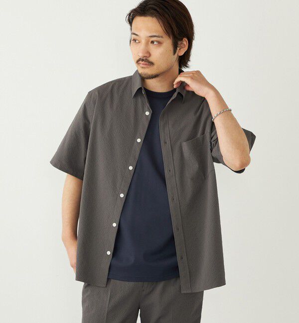 SHIPS Colors 「SHIPS Colors:〈接触冷感・吸水速乾・洗濯機可能〉ライト シアサッカー シャツ」|シャツ・ブラウス|ダークグレー