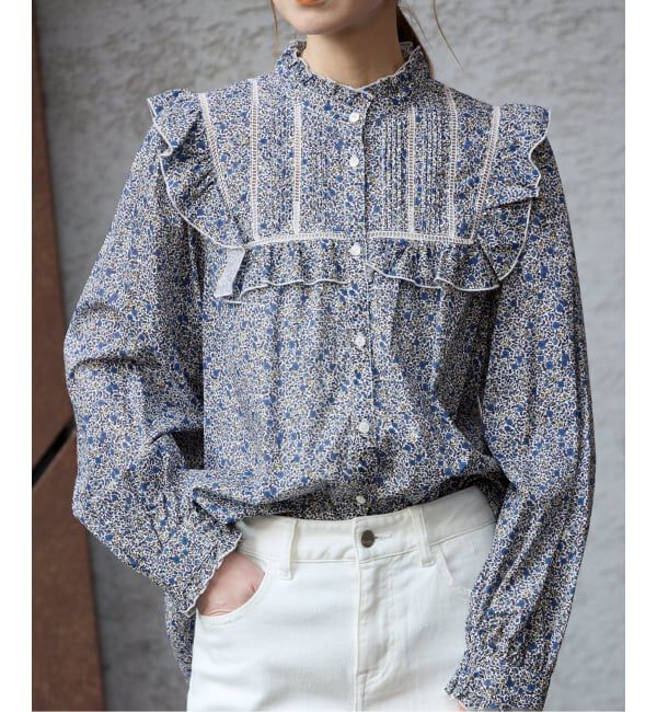 SLOBE IENA「Petit Flower フリルブラウス」|シャツ・ブラウス|サックスブルー