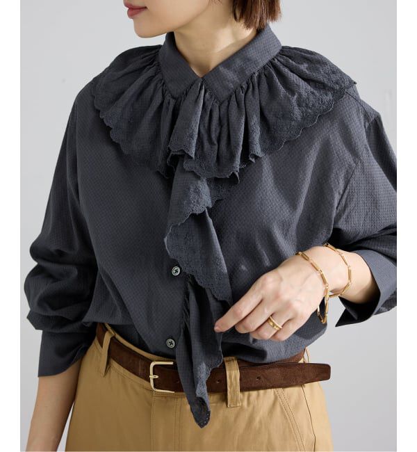 IENA「ドビーカットワークフリルブラウス」|シャツ・ブラウス|