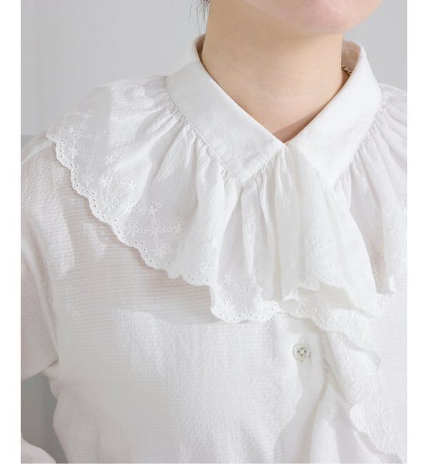 IENA「ドビーカットワークフリルブラウス」|シャツ・ブラウス|ホワイト
