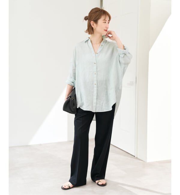 Spick and Span「《ゆったりサイズ》追加 80リネンカシュクール ビッグシャツ」|シャツ・ブラウス|