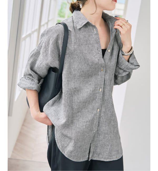 Spick and Span「《ゆったりサイズ》追加 80リネンカシュクール ビッグシャツ」|シャツ・ブラウス|
