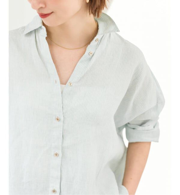 Spick and Span「《ゆったりサイズ》追加 80リネンカシュクール ビッグシャツ」|シャツ・ブラウス|