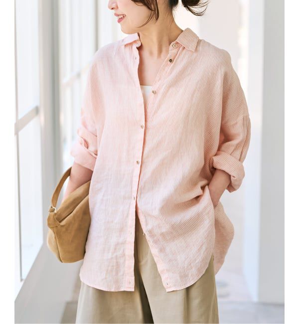 Spick and Span「《ゆったりサイズ》追加 80リネンカシュクール ビッグシャツ」|シャツ・ブラウス|