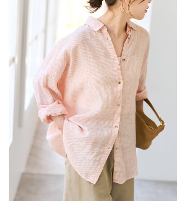 Spick and Span「《ゆったりサイズ》追加 80リネンカシュクール ビッグシャツ」|シャツ・ブラウス|