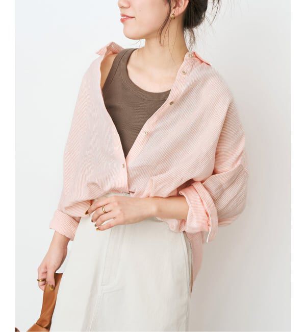 Spick and Span「《ゆったりサイズ》追加 80リネンカシュクール ビッグシャツ」|シャツ・ブラウス|