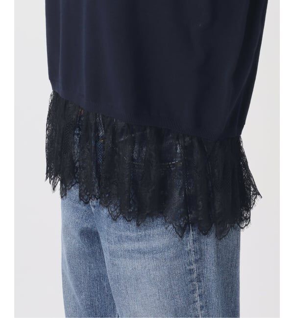 Spick and Span「《予約》レースドッキング2WAYフレンチスリーブニットプルオーバー」|ニット・セーター|