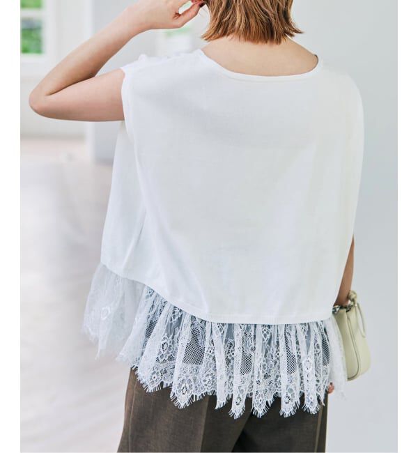 Spick and Span「《予約》レースドッキング2WAYフレンチスリーブニットプルオーバー」|ニット・セーター|