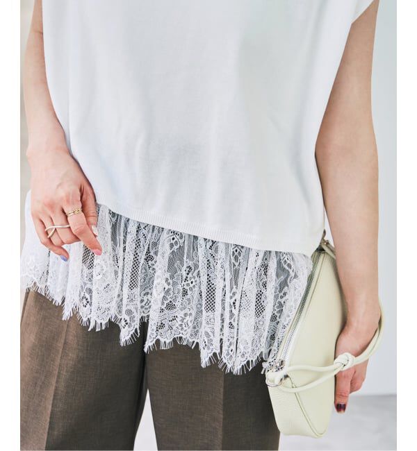 Spick and Span「《予約》レースドッキング2WAYフレンチスリーブニットプルオーバー」|ニット・セーター|