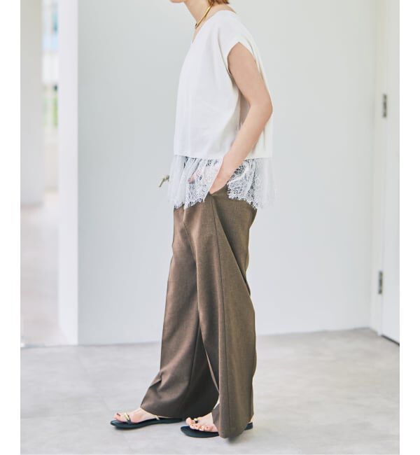 Spick and Span「《予約》レースドッキング2WAYフレンチスリーブニットプルオーバー」|ニット・セーター|