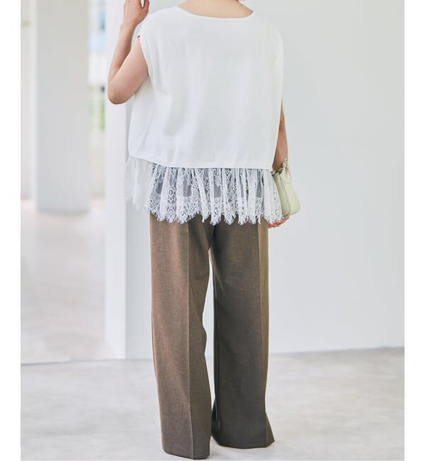 Spick and Span「《予約》レースドッキング2WAYフレンチスリーブニットプルオーバー」|ニット・セーター|