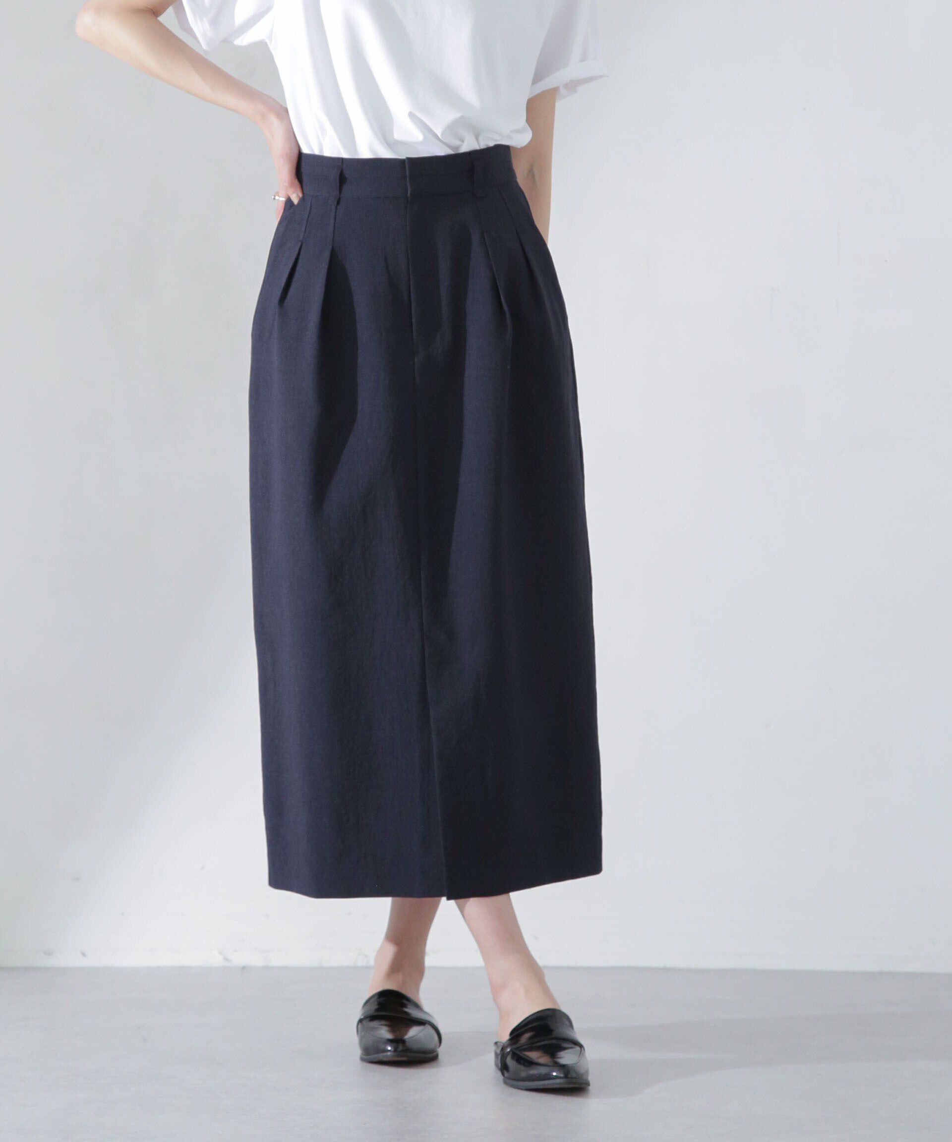 nano･universe「<洗濯機使用可><ﾉﾝｱｲﾛﾝ>ﾒﾗﾝｼﾞﾄﾞﾗｲ ｿﾌﾄｺｸｰﾝｽｶｰ  」|スカート|ネイビー