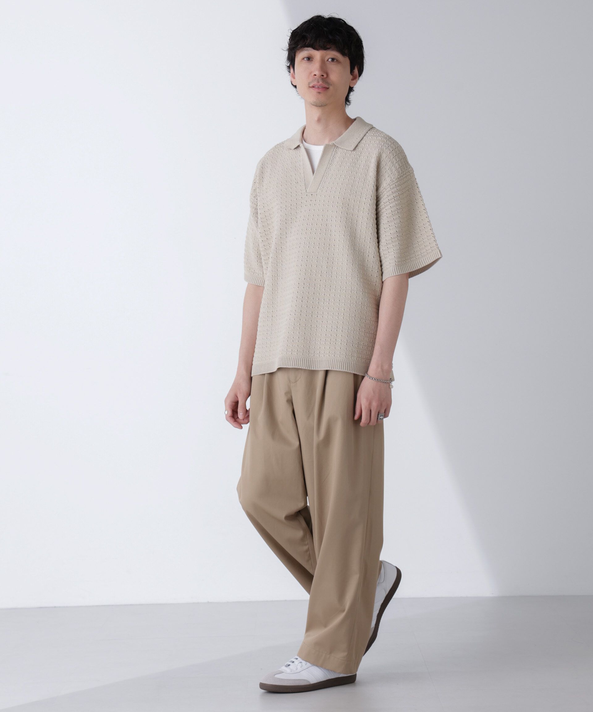 nano･universe「アイレットジャガードボーダーポロシャツ 半袖」|Tシャツ・カットソー|