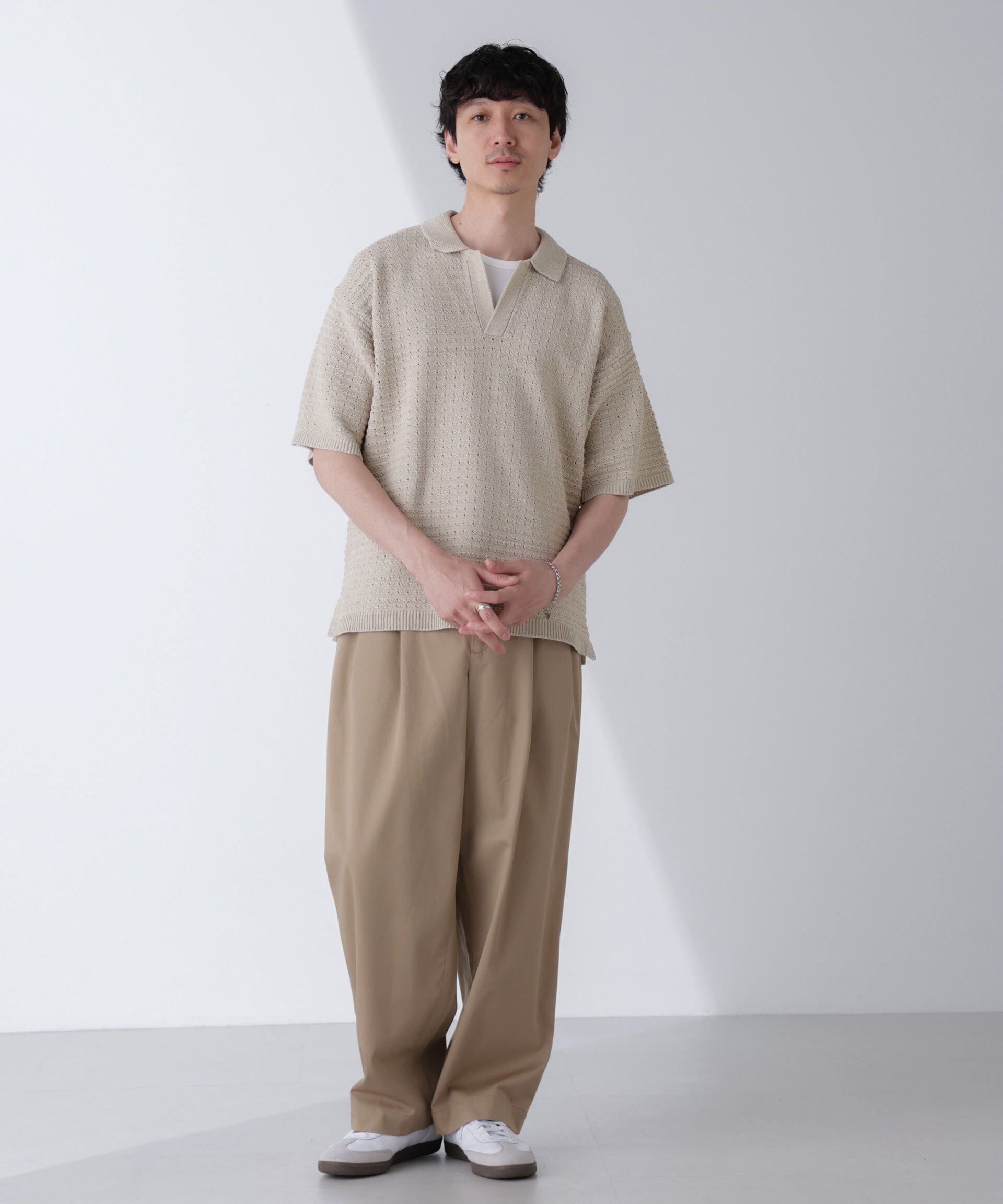 nano･universe「アイレットジャガードボーダーポロシャツ 半袖」|Tシャツ・カットソー|