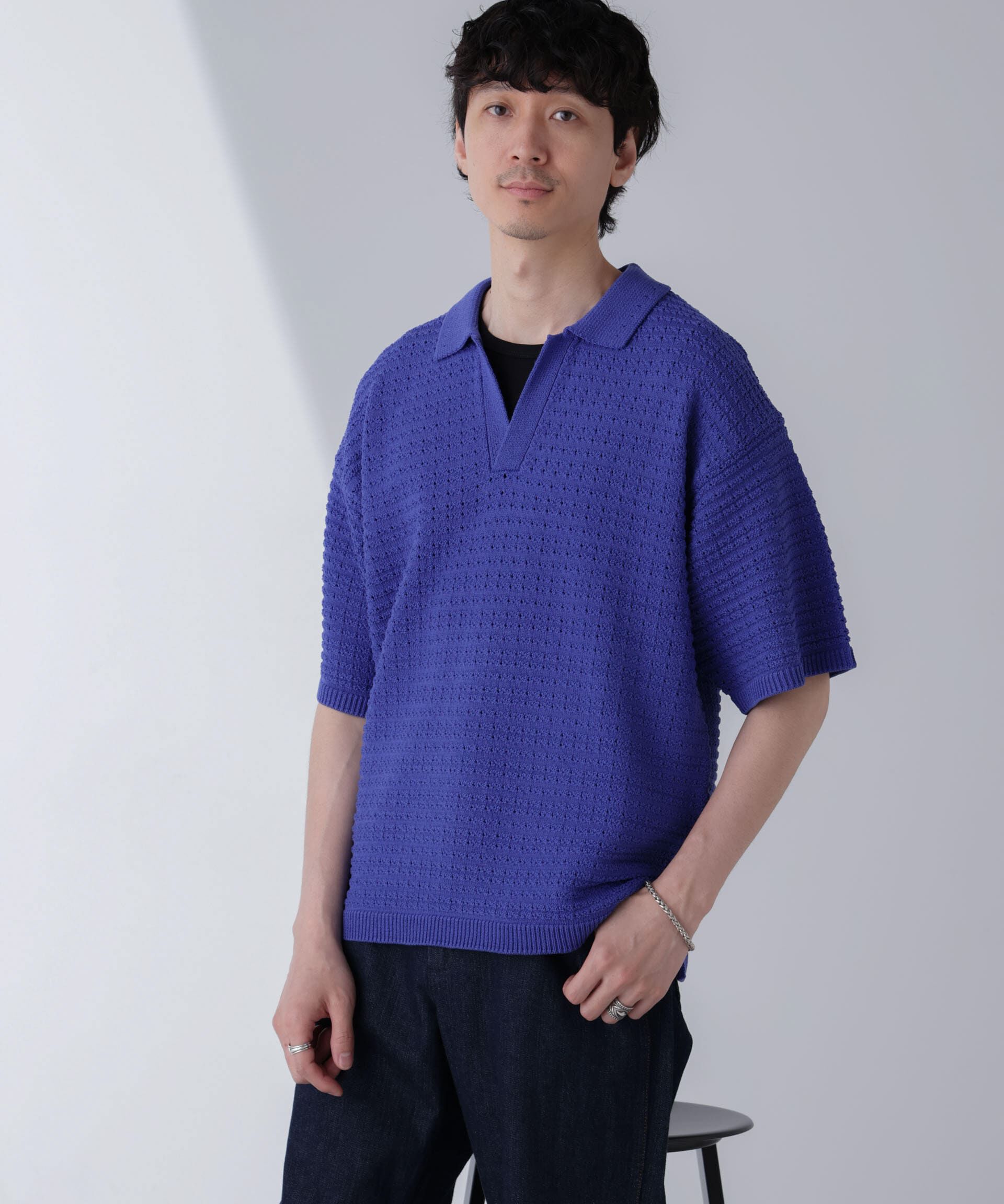 nano･universe「アイレットジャガードボーダーポロシャツ 半袖」|Tシャツ・カットソー|