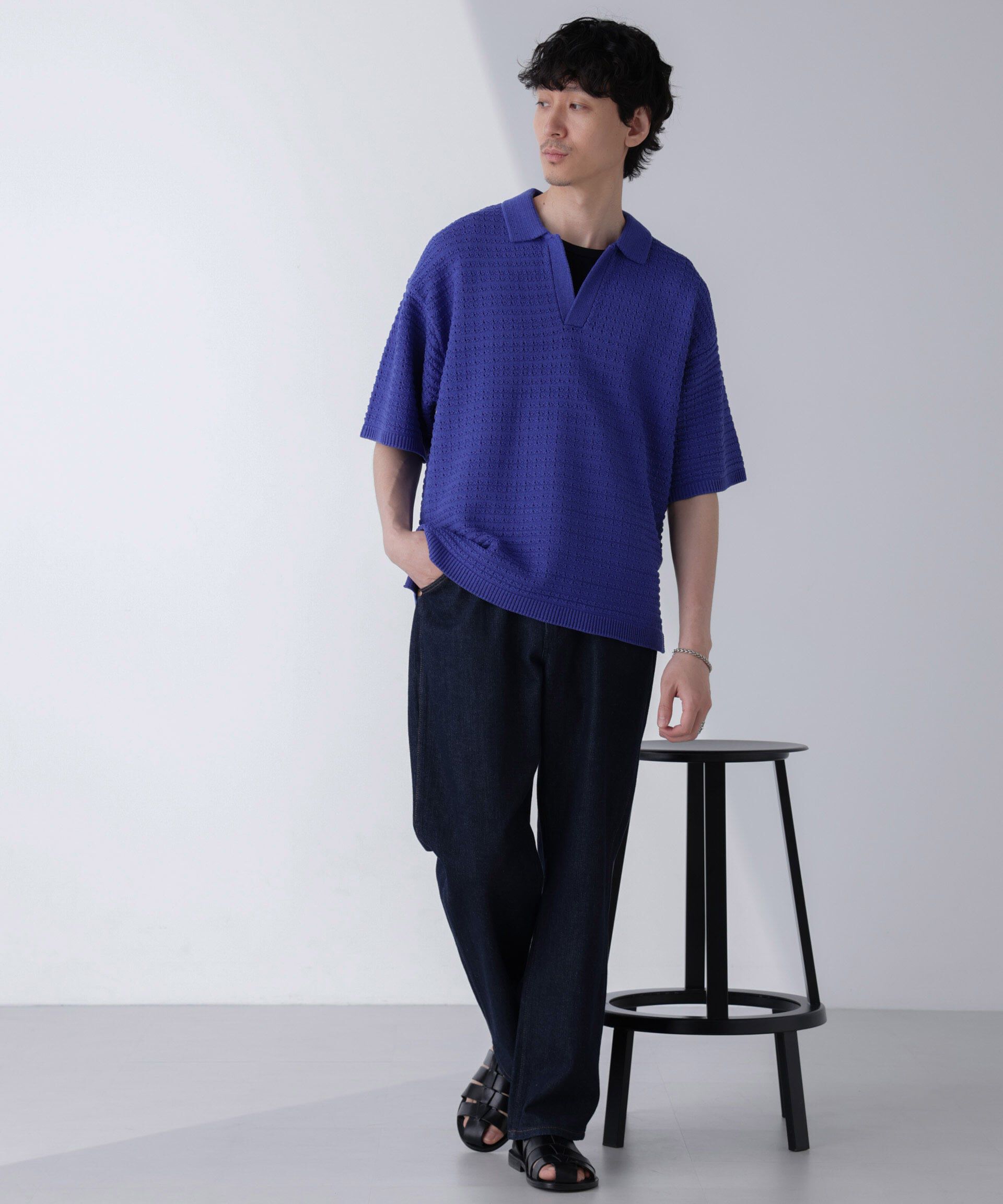 nano･universe「アイレットジャガードボーダーポロシャツ 半袖」|Tシャツ・カットソー|