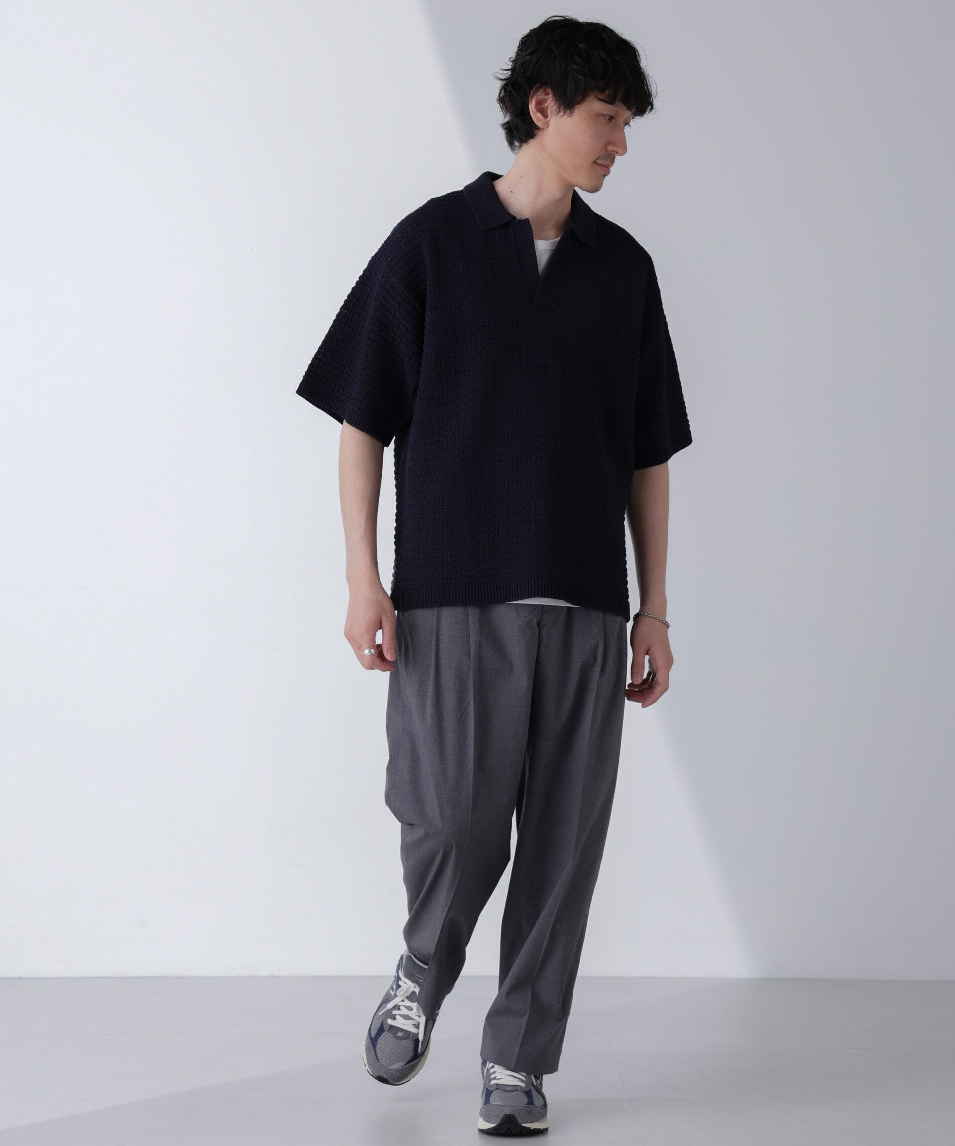 nano･universe「アイレットジャガードボーダーポロシャツ 半袖」|Tシャツ・カットソー|