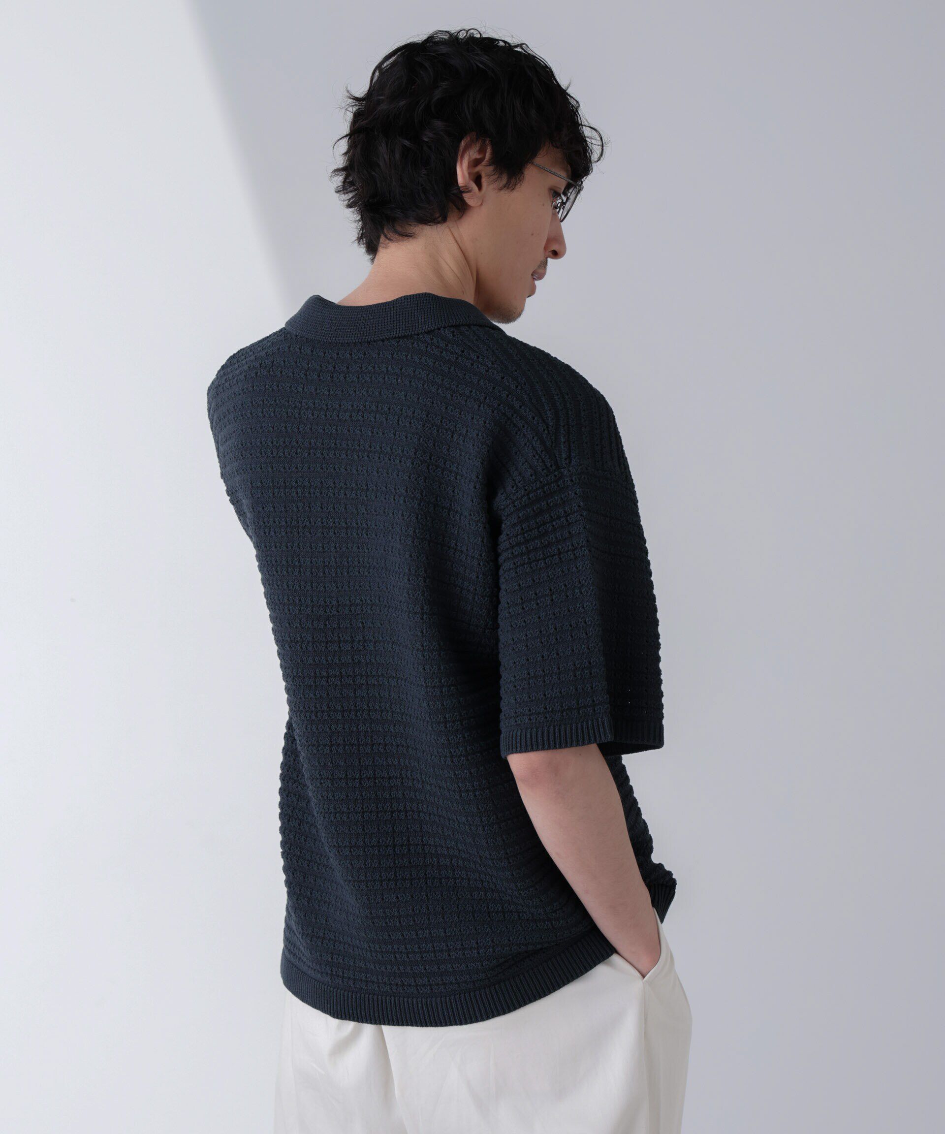 nano･universe「アイレットジャガードボーダーポロシャツ 半袖」|Tシャツ・カットソー|