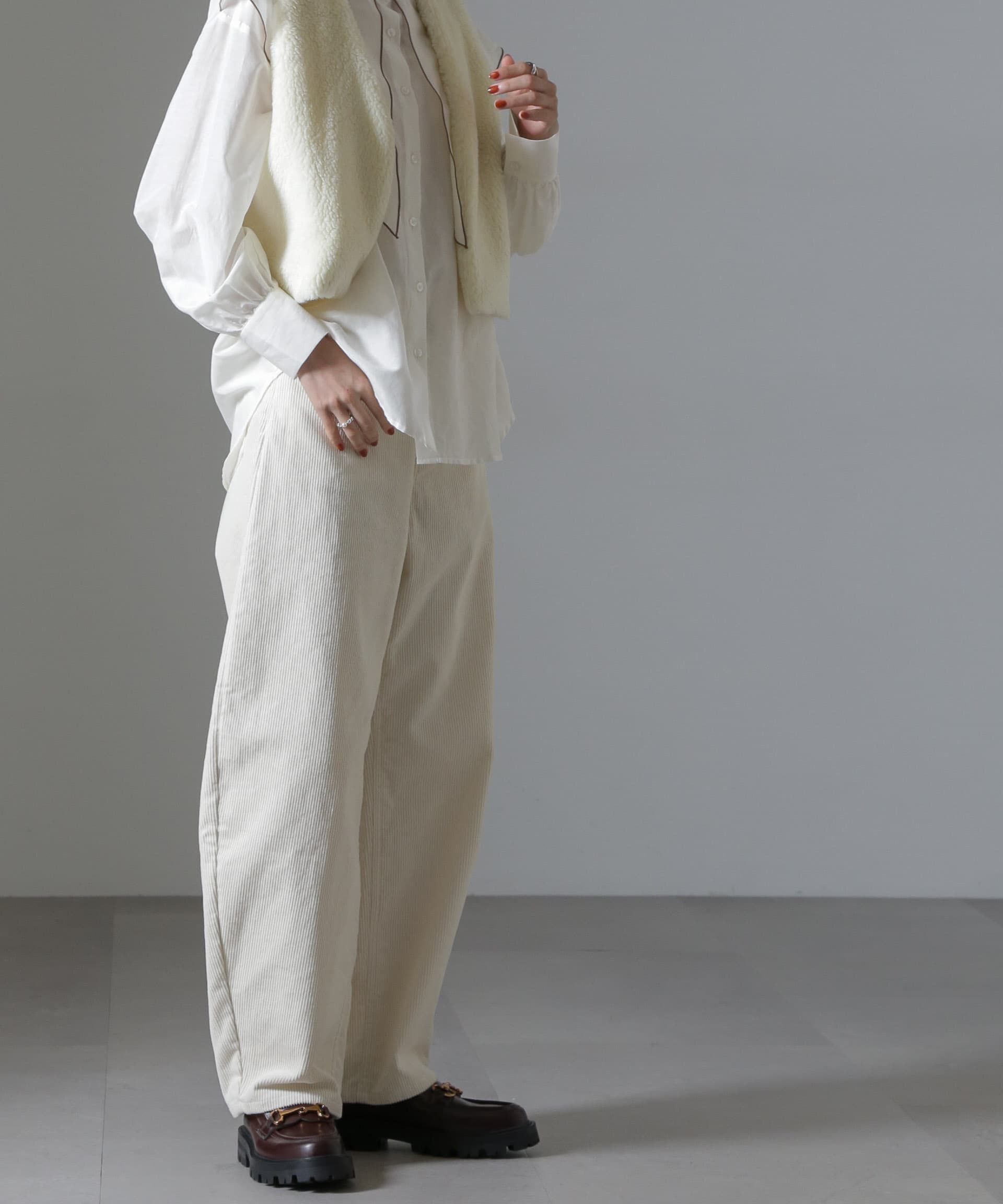 nano･universe「コーデュロイワイドカーブパンツ（セットアップ可）」|チノ|アイボリー7