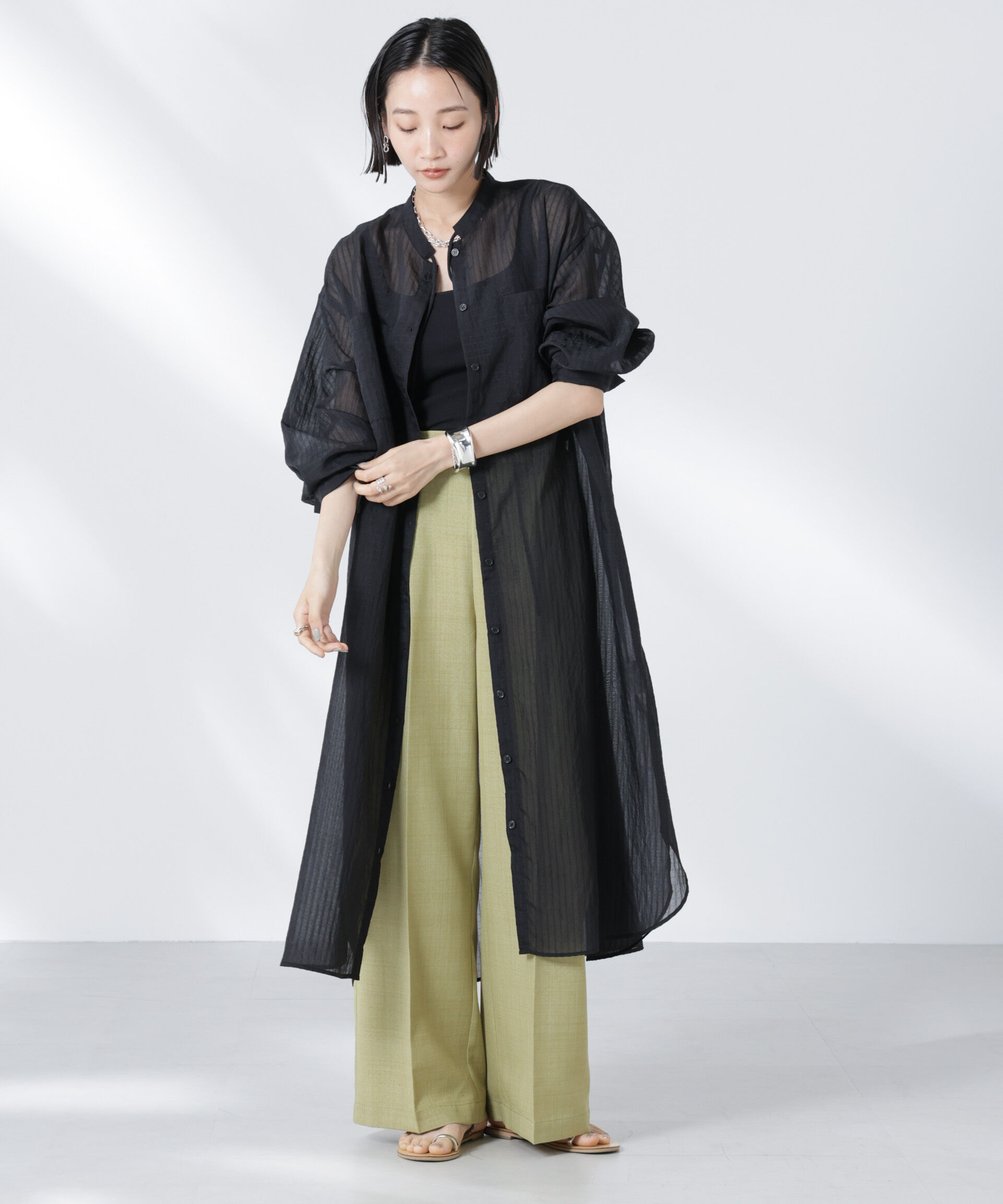 nano･universe「シアーストライプシャツワンピース」|ワンピース|